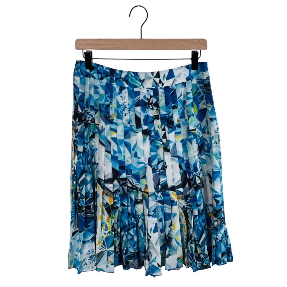 Magaschoni New York Pleated Silk Skirt Women's Size 8 Blue Jewel Print Elegant